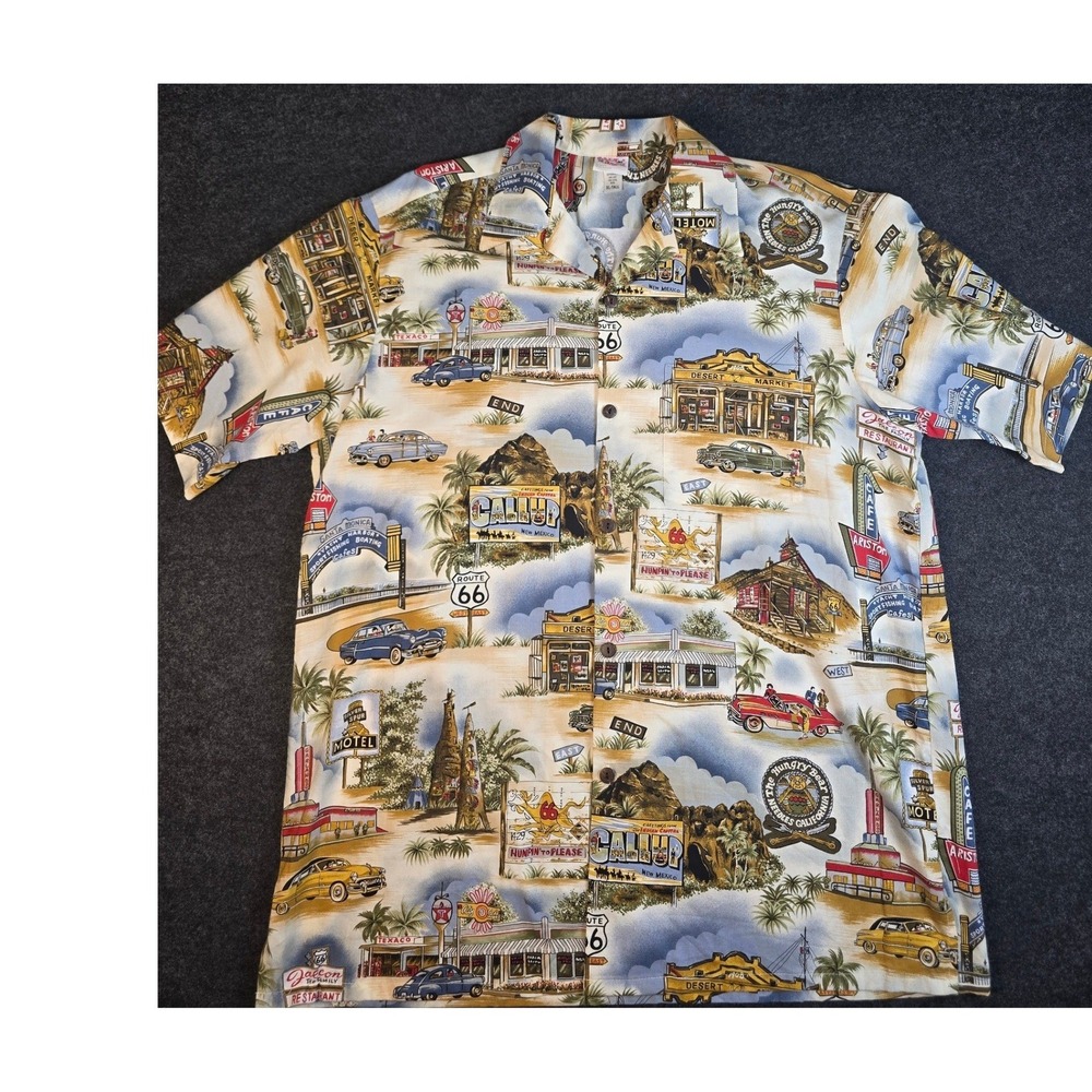 Vtg Barefoot in Paradise Men's Route 66 Hawaiian Shirt Made in USA XL Tall